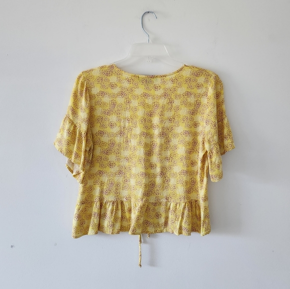 Lulus Breah Floral Print Tie Front Top Yellow Small - Picture 6 of 8